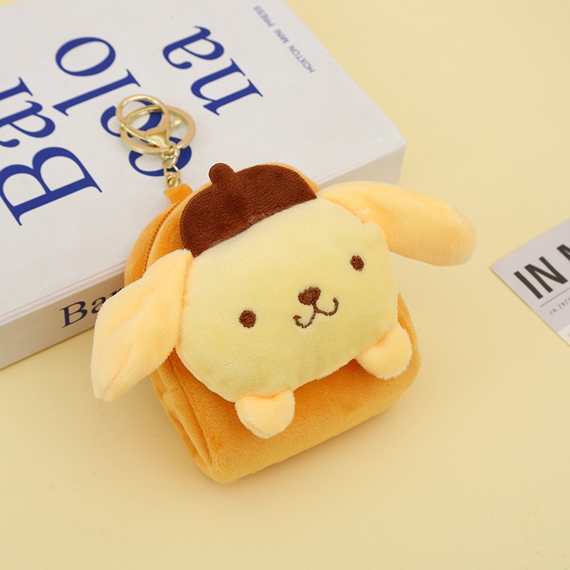 Cartoon Sanrio Coin Purse Kawaii Mymelody Kuromi Cinnamoroll Pompom Purin Pearl Lanyard Plush Stuffed Toy Bag - PomPomPurin Plush