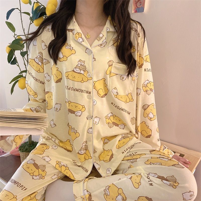 New Kawaii Cute Sanrio Pompompurin Pajamas Household Clothes Cardigan Suit Printing Ins Tide Girl Christmas Gift - PomPomPurin Plush