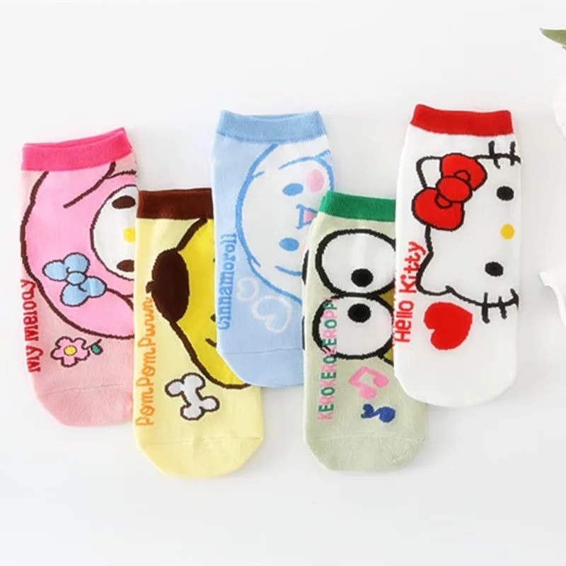 New Kawaii Sanrio Hellokitty Mymelody Cinnamoroll Pompompurin Keroppi Boat Socks Short Socks Thin Cotton Christmas Gift - PomPomPurin Plush